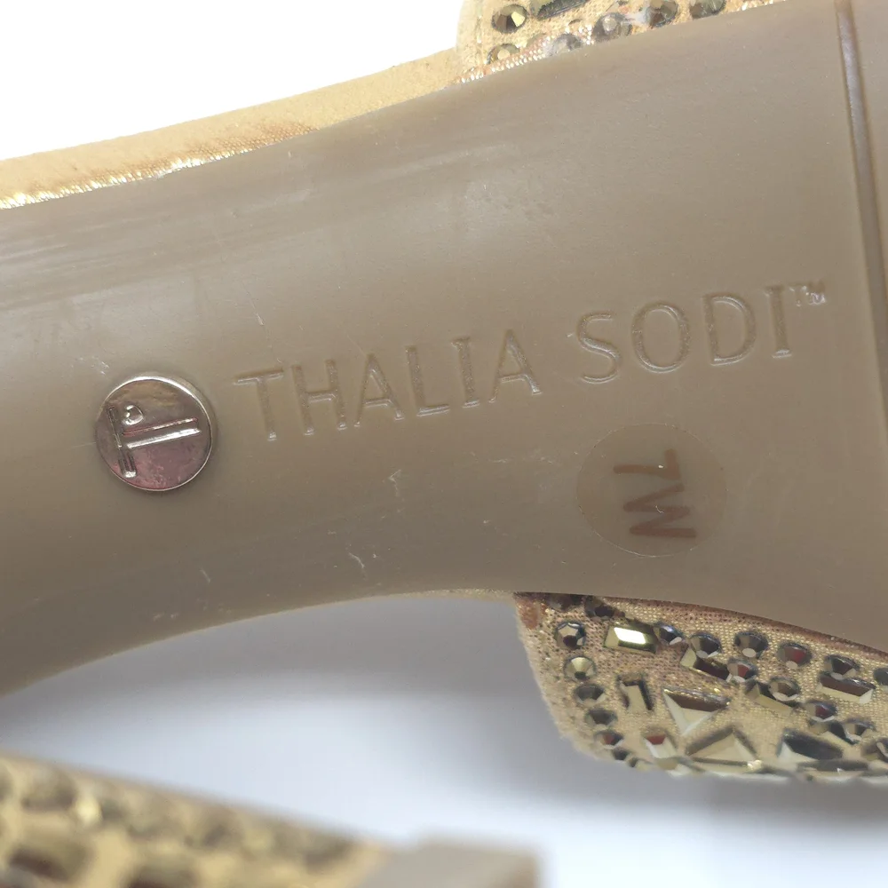 Thalia Sodi Chacey Gold Embellished T-Strap Platform Sandals Women’s 7W - Picture 10 of 12